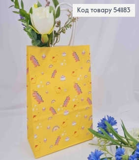 Пакет крафтовый, 16*22*8см, Желтый с Динозаврами 541183 фото
