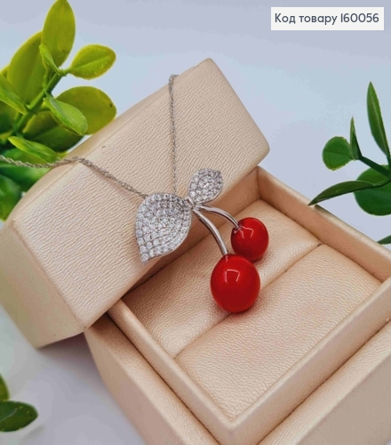 Брошь-кулон родована "Красные Вишни" с Блестящими камешками, 2,7см, Xuping 160056 фото 2