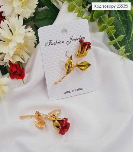 Брошь "Цветок Красной Розы", размер 5,5см, золотого цвета 235351 фото 1