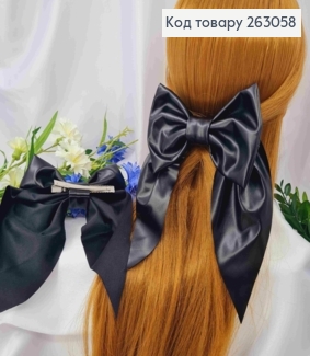 Бант из эко-кожи Черный, на заколке стрела, размер 14*25см, Украина. 263058 фото