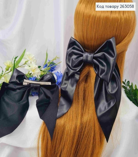 Бант из эко-кожи Черный, на заколке стрела, размер 14*25см, Украина. 263058 фото 1