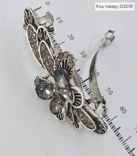 Заколка автомат металл Бантик серебро 6,5 см 222035 фото 2