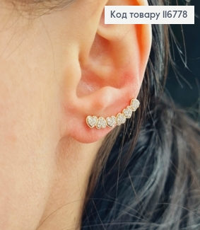 Серьги крючки, строчка Сердечек в камешках, 2,2см, Xuping 18К 116778 фото