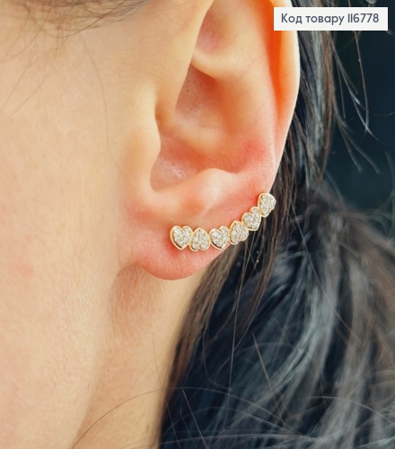 Серьги крючки, строчка Сердечек в камешках, 2,2см, Xuping 18К 116778 фото 1