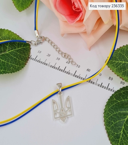 Шнурок сине-желтый, с подвеской Герб серебряного цвета 2,5 см, дл. 45+5см 236335 фото 1