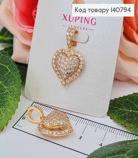 Кулон, сердечко подвійне, в камінцях, 1,5см, Xuping 18K 140794 фото