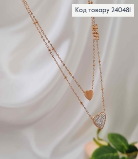 Цепочка двойная, золотого цвета, с подвеской Сердечком с камнями "LOVE", 40+5см, сталь Stainless Steel 240481 фото