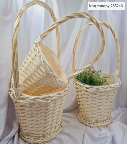 Набор корзин плетеных (3шт) ВЫБЕЛЕННЫЕ ВЫСОКИЕ (Диаметр: 32;27;23см) (Глубина:23;22;21см) 283246 фото 1