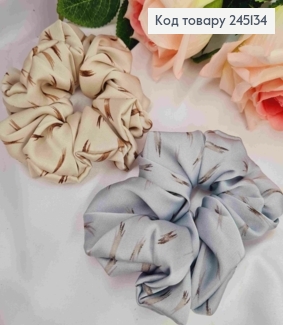 Резинка атласная, объемная, с минималистичным рисунком, Бежева/Голубо-Сера в ассортименте 245134 фото