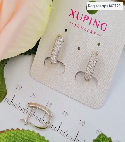 Сережки родированые Пластинка в камнях (англ.застежка),1,5*0,4см, Xuping 180729 фото 1