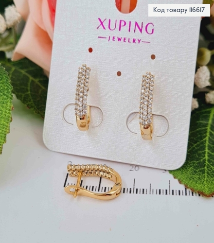 Серьги с пластинкой в камешках, 1,7см, англ. зам. Xuping 18К 116617 фото 2