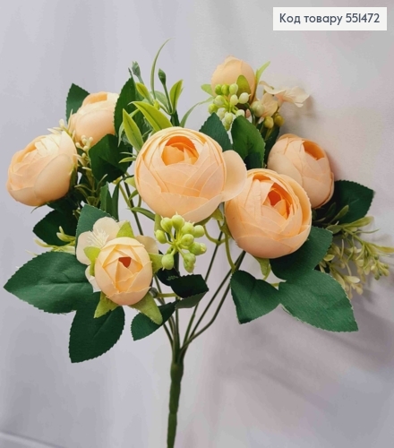 Искусственная композиция Пионовидные Розы, ПЕРСИКОВОГО цвета, 7 веточек на металл. стержни, высота 34см 551472 фото 2
