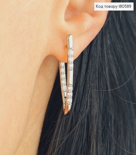 Серьги стрелы 3см с камнями родированые Хuping 180589 фото 2