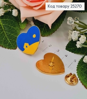 Брошка метал, "Рідний дім", синьо-жовте сердечко, 2,5см 25270 фото