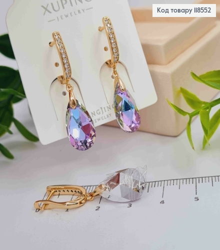 Сережки з підвісним Синьо-Фіолетовим каменем Сваровскі, 1,4+1,9см, англ. застібка, Xuping 18К 118552 фото 3