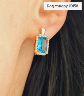 Сережки з Великим Блакитним каменем в оправі з камінців, 1,4см, англ. застібка,  Xuping 18К 119158 фото