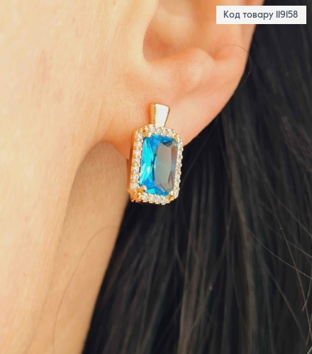 Сережки з Великим Блакитним каменем в оправі з камінців, 1,4см, англ. застібка,  Xuping 18К 119158 фото 1
