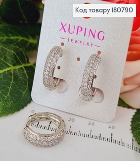 Сережки родированые кольца три ряда камней, 1,5*0,5см, Xuping 180790 фото