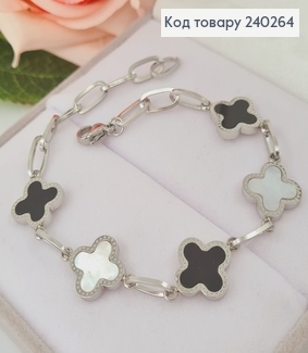 Браслет 20 см Van Cleef с чёрной и белой эмалью, цвет серебряный, Stainless Steel 240264 фото