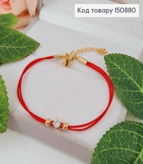 Браслет Красная нить, с круглыми шариками и камешком, 17+3см, Xuping 18К 150880 фото