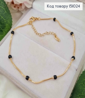 Браслет плетения Снейк, с Бусинками Черного цвета, 22+5см, Xuping 18K 151024 фото