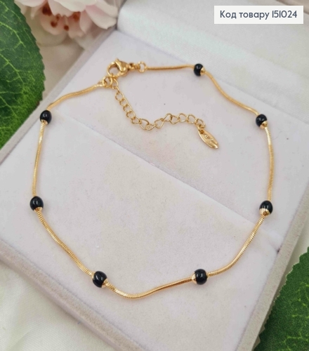 Браслет плетения Снейк, с Бусинками Черного цвета, 22+5см, Xuping 18K 151024 фото 1