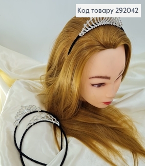 Обруч металл черный Велюр Корона с камнями в асс. 292042 фото