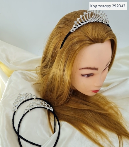 Обруч металл черный Велюр Корона с камнями в асс. 292042 фото 1