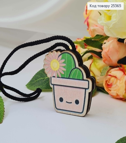 Ароматизатор в авто, деревянный, "Милый кактус", 5,5см, (без запаха) 25365 фото 1