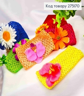 Пов'язка в'язана з Квіточками, розміром 30*6,5см, Яскраві кольори в асортименті 275170 фото