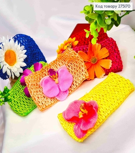 Пов'язка в'язана з Квіточками, розміром 30*6,5см, Яскраві кольори в асортименті 275170 фото 1