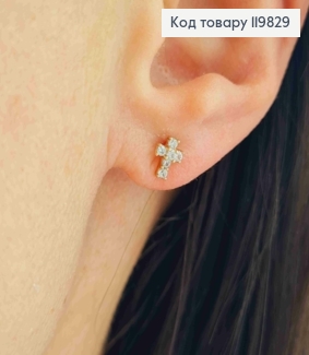 Серьги гвозди "Крестики" с Блестящими камешками, 0,6*0,5см, XUPING 18K 119829 фото