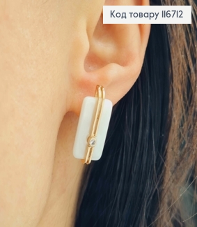 Серьги "Венера" с белой пластинкой и камешком, 2,5см, англ. зам. Xuping 18K 116712 фото