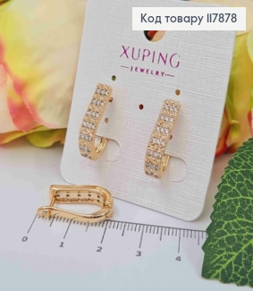 Серьги овальные украшены Блестящими камешками, длина 1,9см, англ застежка, Xuping 18K 117878 фото