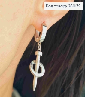 Сережки кільця (1см), срібного кольору, стилізовані під Картьє, 3,5см, сталь Stainless Steel 260179 фото