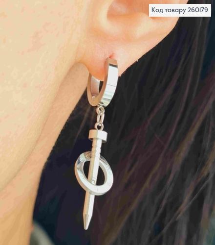 Серьги кольца (1см), серебряного цвета, стилизованные под Картье, 3,5см, сталь Stainless Steel 260179 фото 1