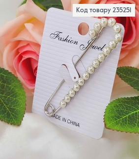 Брошь металл, Булавка серебряного цвета, в жемчужинах 7,5см 235251 фото