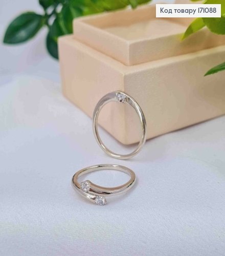 Перстень родований ніжний з двома Блискучими камінцями, Xuping 171088 фото 2