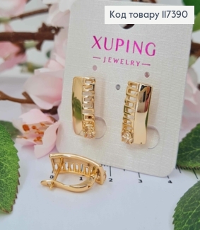Серьги Прямоугольная пластина с цифрами и камешком, 1,9*0,9см, англ застежка, XUPING 18K 117390 фото