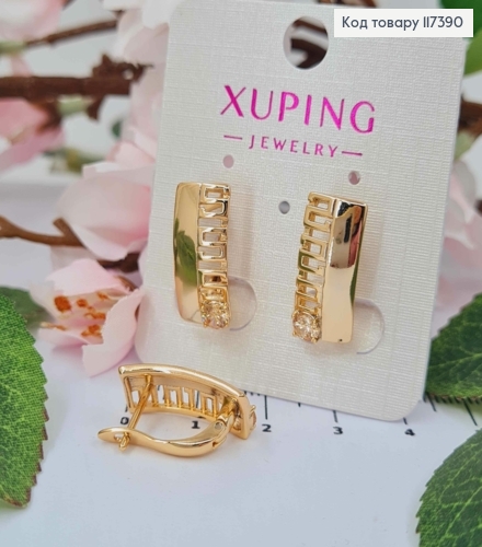 Серьги Прямоугольная пластина с цифрами и камешком, 1,9*0,9см, англ застежка, XUPING 18K 117390 фото 1