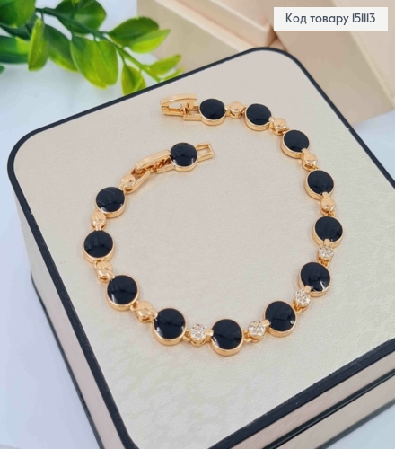 Браслет украшен Пластинками с Черной эмалью и Блестящими камешками, дл.17+2см, Xuping 18K 151113 фото 1