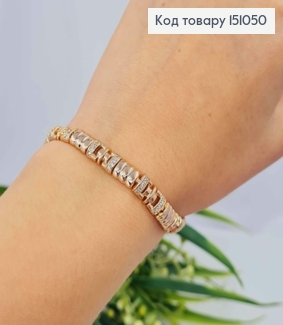 Браслет плетения Прямоугольными пластинками с Блестящими камешками, шир. 7мм, дл. 17+2см, Xuping 18K 151050 фото