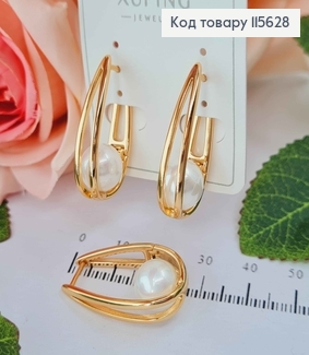 Серьги стрелы 3см, двойные с жемчужиной англ. зам. Xuping 18K 115628 фото