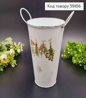 Відерце-кашпо, метал, білого кольору з травами, висота 19,5см, Польща 591156 фото