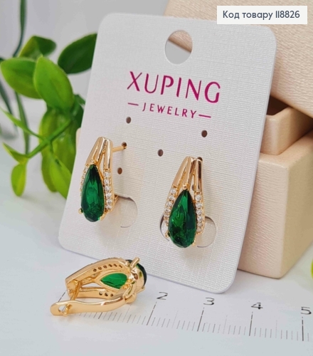Сережки "Ксенія" прикрашені Зеленим каменем, 1,7см, англ. застібка, Xuping 18К 118826 фото 2