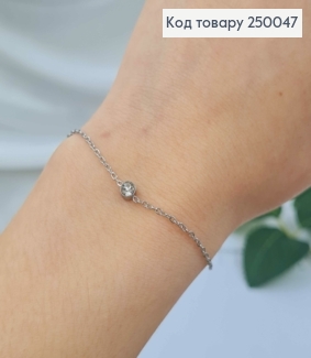 Браслет срібного кольору, з Камінчиком в оправі (4мм), 16,5+3,5см, сталь Stainless Steel 250047 фото
