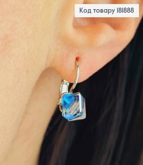 Сережки родовані з Квадратним Синім каменем Сваровські Хамелеон, 1,5см, застібка левербек, Xuping 181888 фото