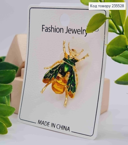 Брошь металл "ЖУК" с Зелеными крыльями, 3,5*2,5см 235528 фото 1