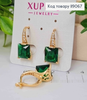 Серьги с зеленым квадратным камнем, 2см, английская застежка, XUPING 18K 119067 фото