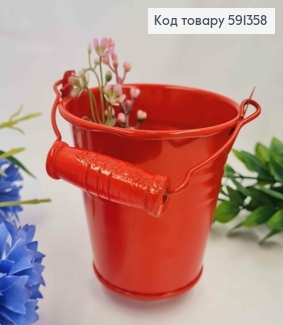 Відерце-кашпо, метал, червоного кольору, висота 7,5см, Польща 591358 фото